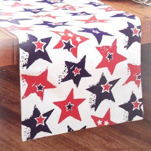 Table Runner Patriotic Stars Red Blue 14x72 Americana